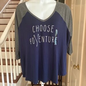 NWT Torrid Navy Gray "Choose Adventure" Graphic raglan Sleeve Baseball Tee 3 3X
